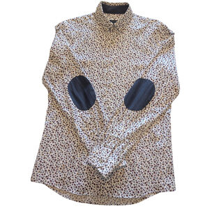 Zara Man Floral Casual Button-Up Shirt Regular Fit – Men’s M – Elbow Patches